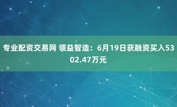 专业配资交易网 领益智造：6月19日获融资买入5302.47万元